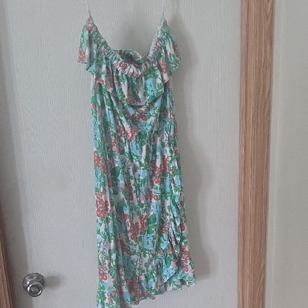 Lilly Pulitzer Asymmetrical Floral Dress - Green and Red